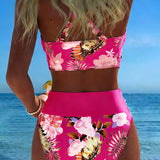 Contrast floral bikini with slit