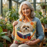 Umjetnička torba Shih Tzu s knjigama i cvijećem