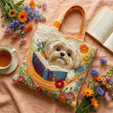 Umjetnička torba Shih Tzu s knjigama i cvijećem