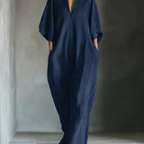 Long dress with 3/4 sleeves and V-neckline