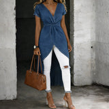 Denim tunic with V-neck