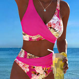 Contrast floral bikini with slit