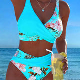 Contrast floral bikini with slit