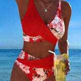 Contrast floral bikini with slit
