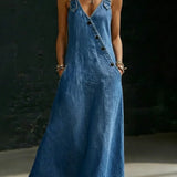 Long Denim Dress with Buttons