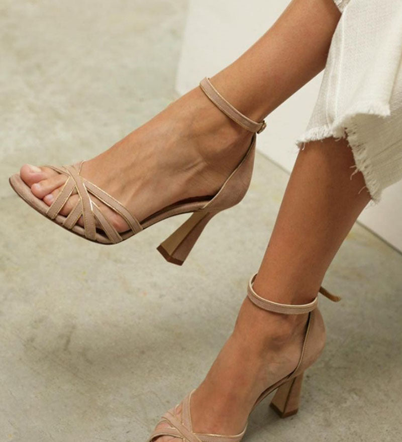 Elviera - Patchwork round toe narrow heeled sandals