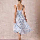 Renata Midi Dress Blue with Floral Print