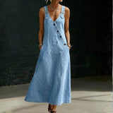 Long Denim Dress with Buttons