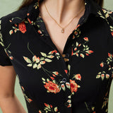 Midi haljina s cvjetnim uzorkom, crna