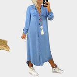 Long-sleeved denim maxi dress