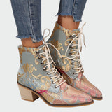 Floral print leather ankle boots