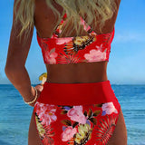 Contrast floral bikini with slit