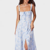 Renata Midi Dress Blue with Floral Print