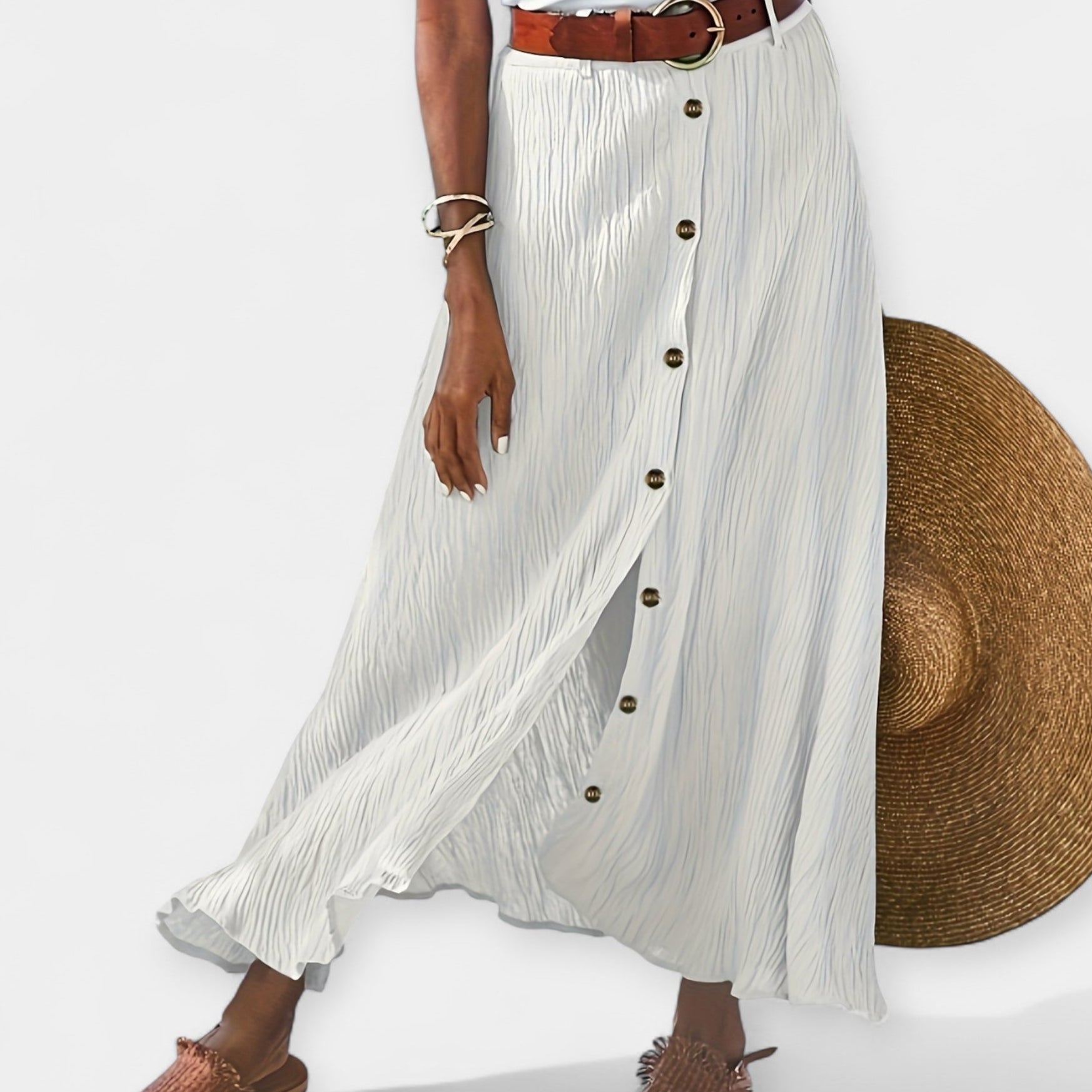 Long semi-sheer skirt with a slit