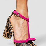 Green leopard print sandals with colourful details