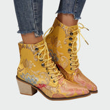 Floral print leather ankle boots