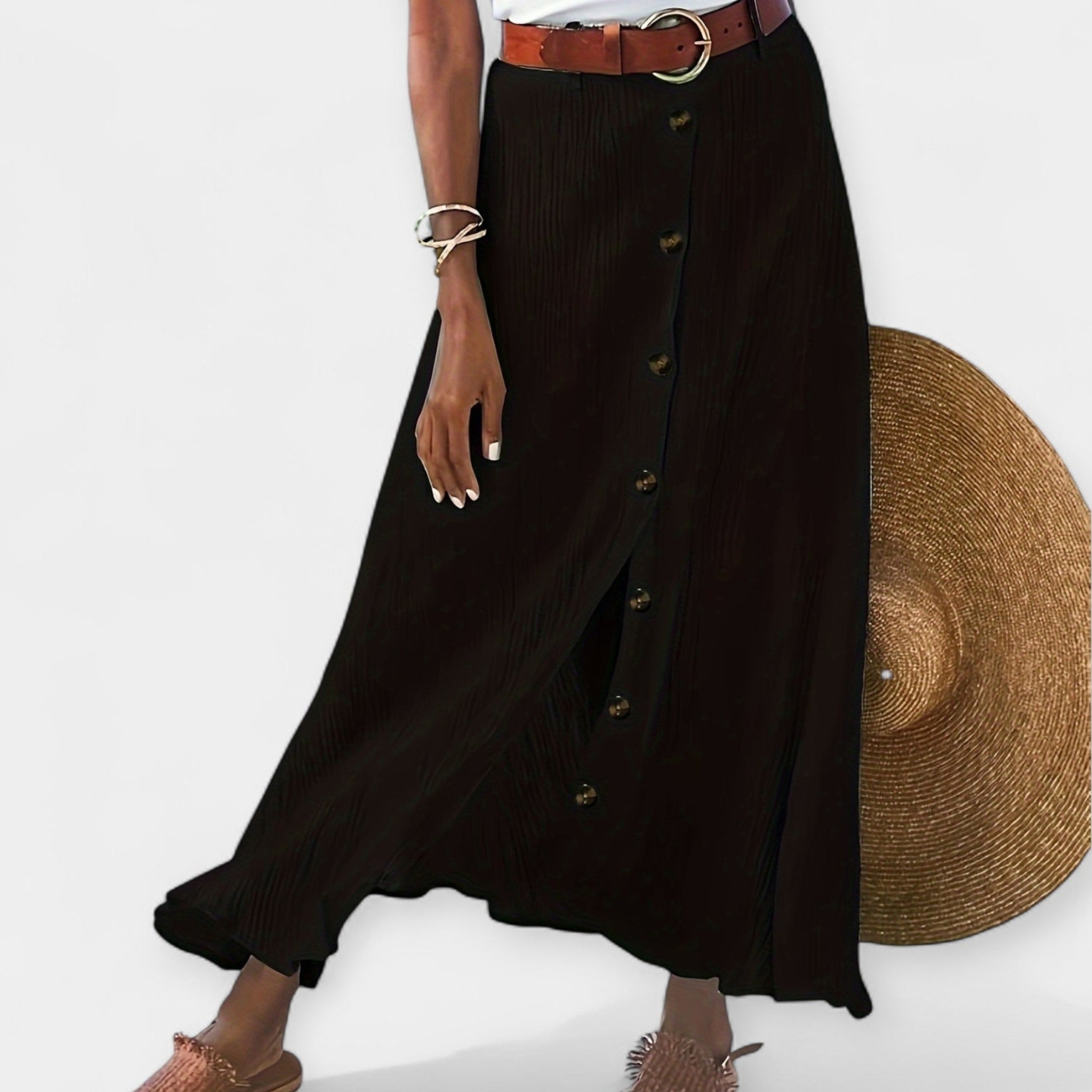 Long semi-sheer skirt with a slit