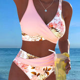 Contrast floral bikini with slit