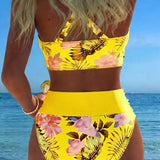 Contrast floral bikini with slit