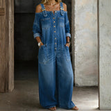 Off-the-shoulder denim jumpsuit