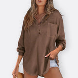 Lightweight tunic with V-neck and buttons