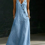 Long Denim Dress with Buttons