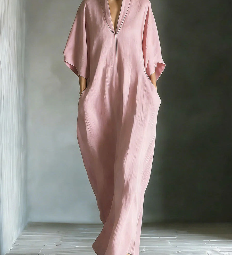 Long dress with 3/4 sleeves and V-neckline