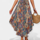 Midi skirt with floral print and high waist