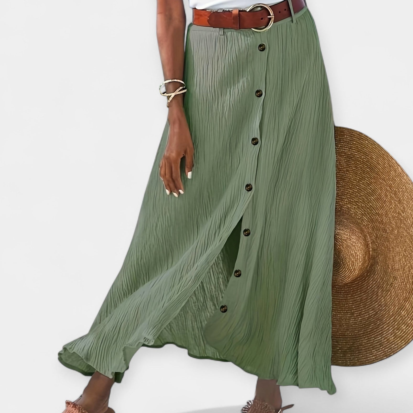 Long semi-sheer skirt with a slit