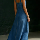 Long Denim Dress with Buttons