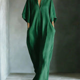Long dress with 3/4 sleeves and V-neckline