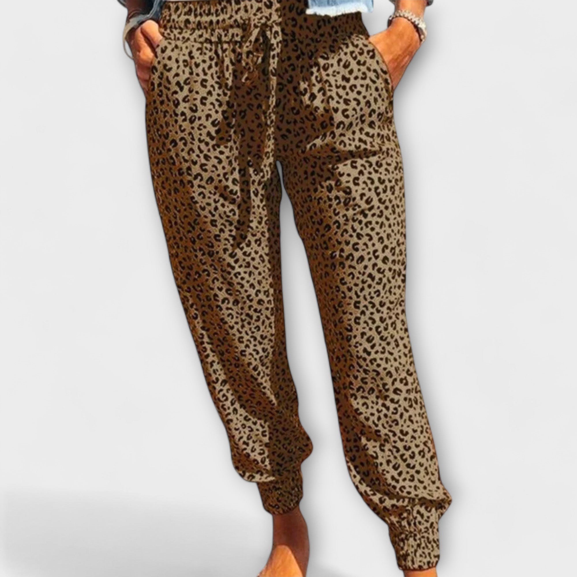 Leopard print wide-leg trousers