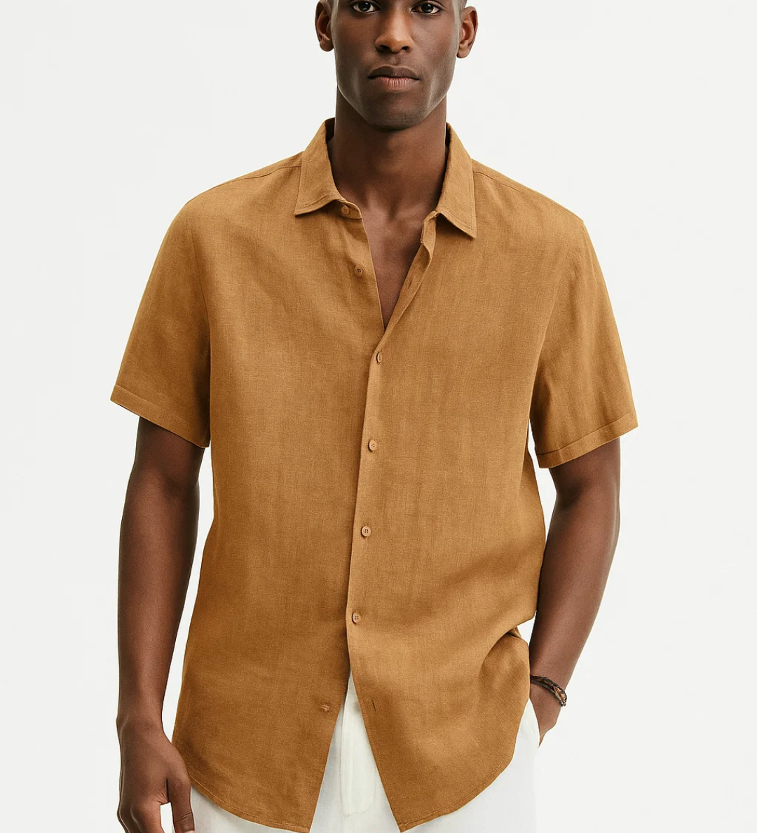 Button-down shirt, open collar