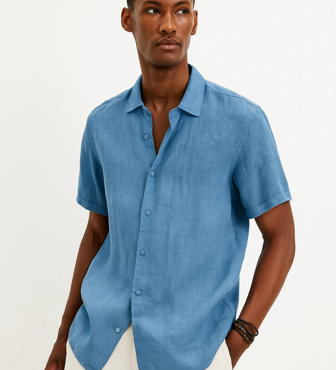 Button-down shirt, open collar