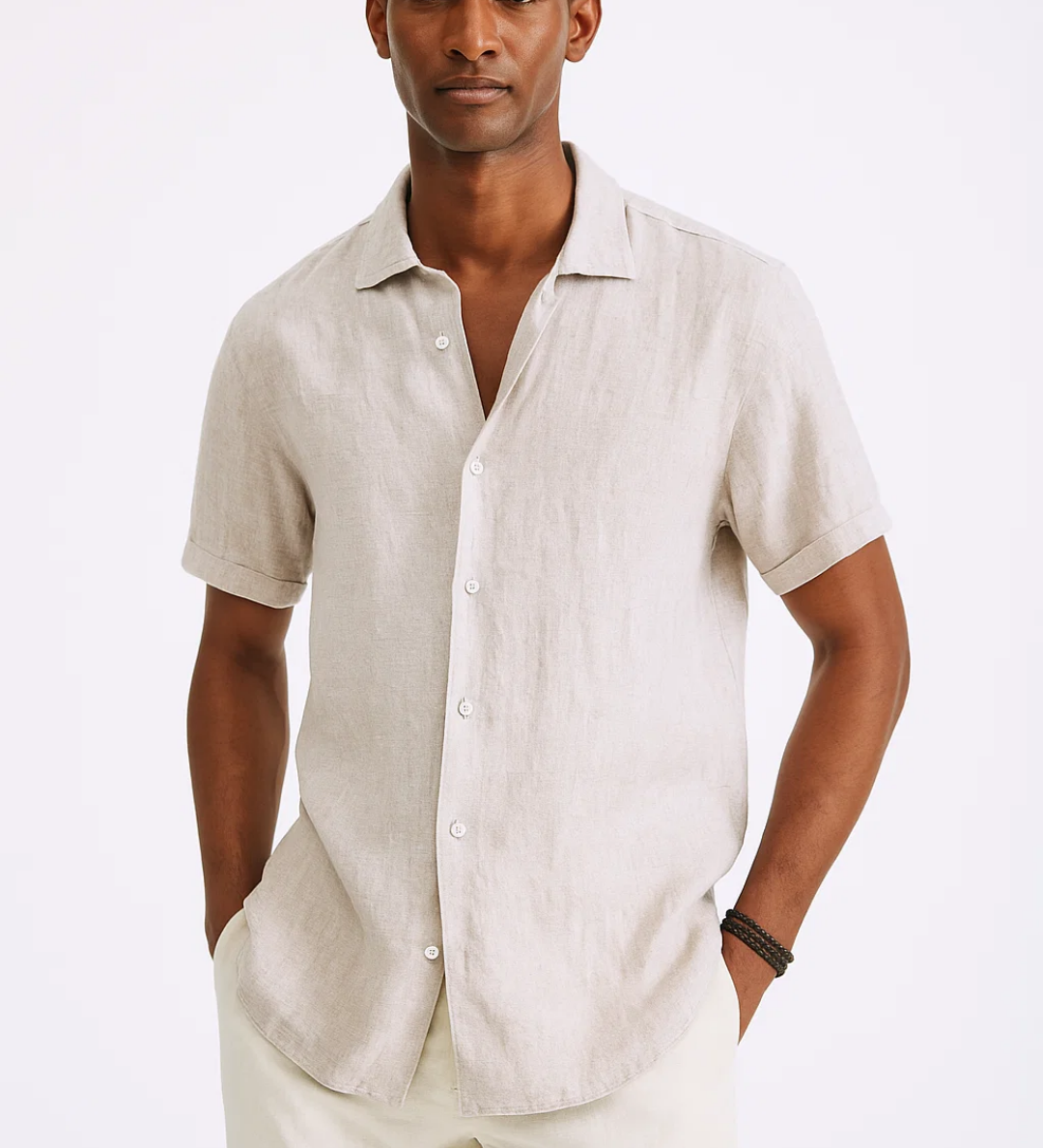 Button-down shirt, open collar