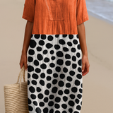 Penelope Dress - Orange with contrast dots