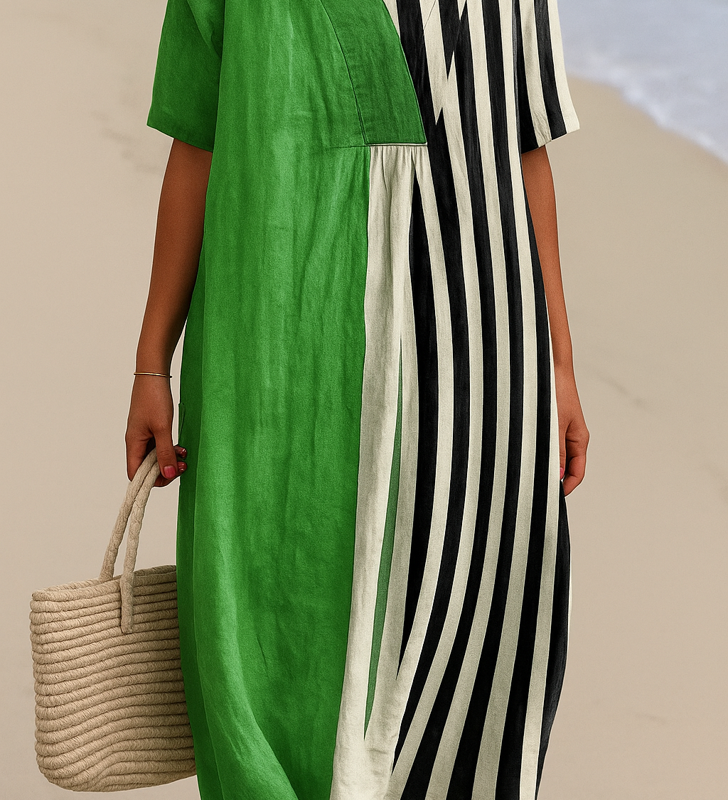 Noémia - Dress in Vibrant Green with Black Stripes