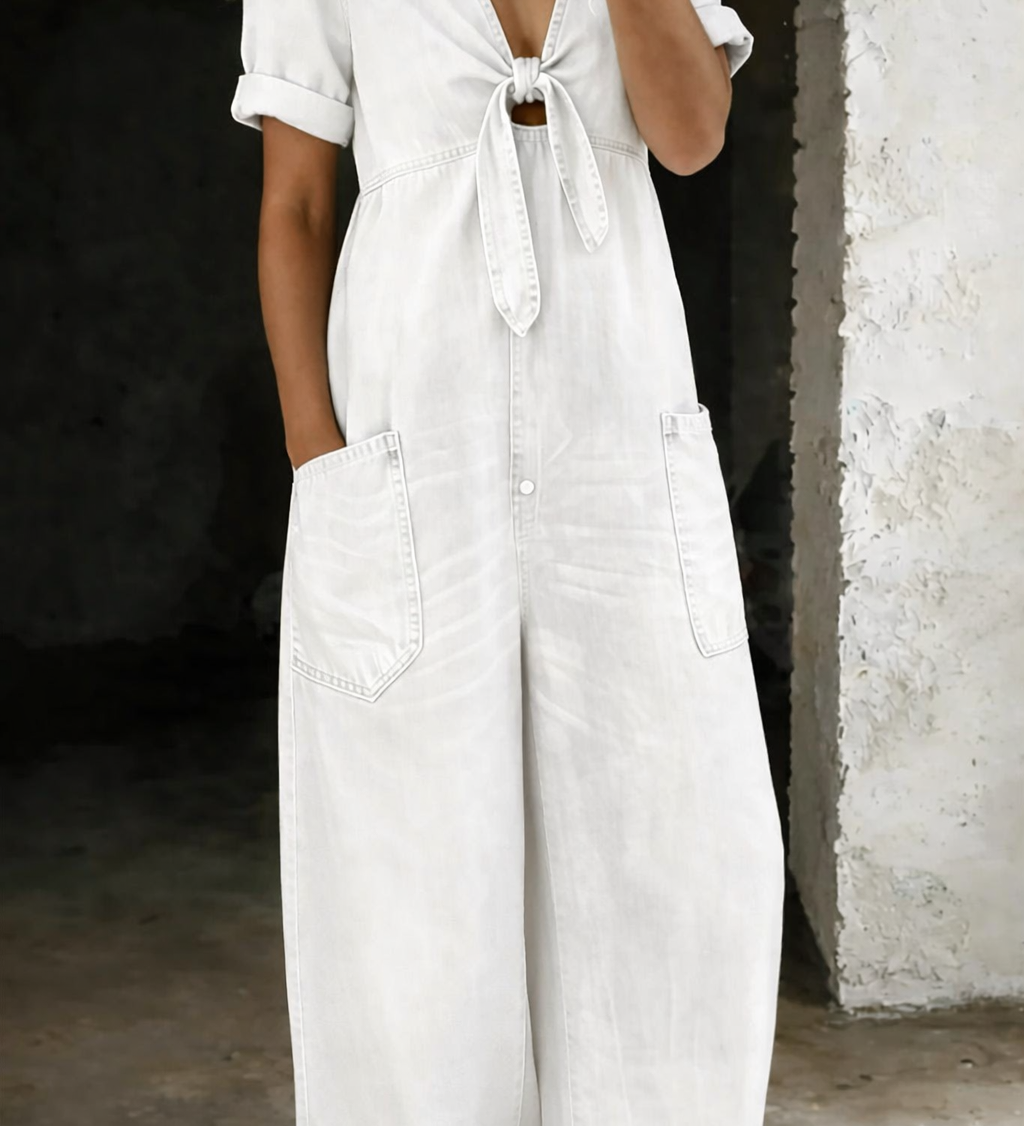 Short Sleeve V-Neck Jumpsuit