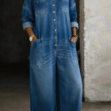 Off-the-shoulder denim jumpsuit