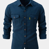 Denim-blend button-up shirt
