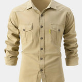 Denim-blend button-up shirt