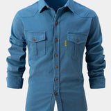 Denim-blend button-up shirt