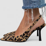 Taupe leopard print pointed toe heels