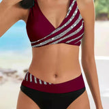 Patterned bikini in warm tones