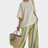 Olívia - Olive-colored linen bamboo set