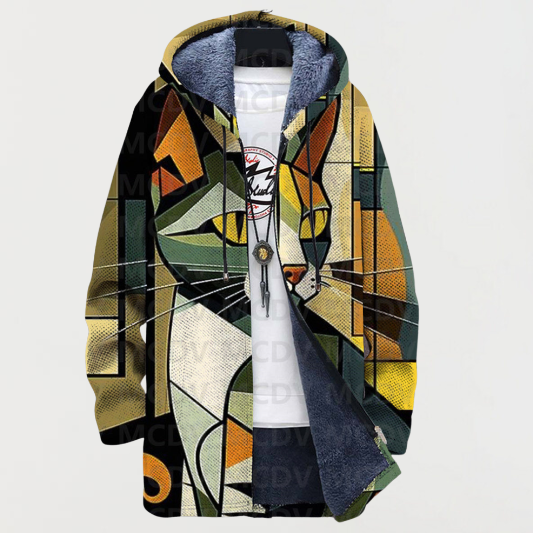 Cat sweater with geometric pattern