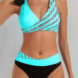 Patterned bikini in warm tones