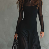 Maxi dress made of light tulle, black
