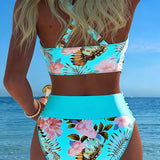 Contrast floral bikini with slit