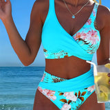 Contrast floral bikini with slit